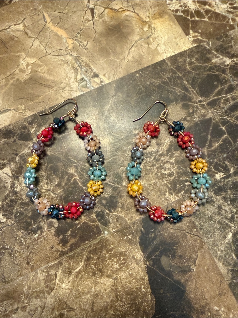 Altar'd State Multicolor Floral Beaded Hoop Earrings